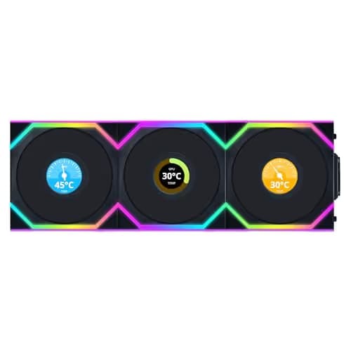 Lian Li UNI FAN SL Wireless LCD 120mm Black Addressable RGB PWM 51.45 CFM Reverse 3-Pack  image