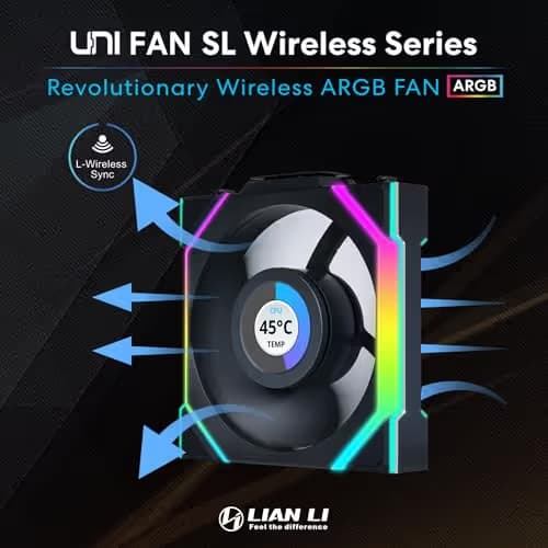 Lian Li UNI FAN SL Wireless LCD 120mm Black Addressable RGB PWM 51.45 CFM Reverse 3-Pack  image