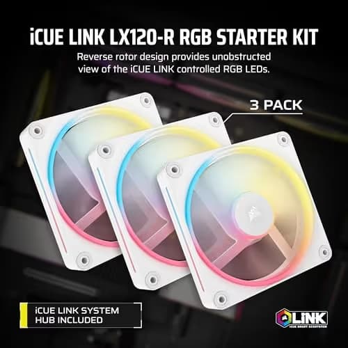 Corsair iCUE LINK LX120-R 120mm White RGB PWM Reverse Fan 3-Pack image