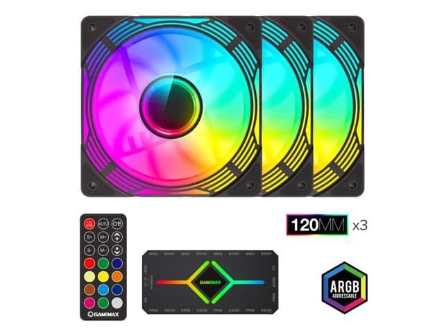 GameMax KF300 120mm Black 44.35 CFM Addressable RGB PWM 3-Pack image