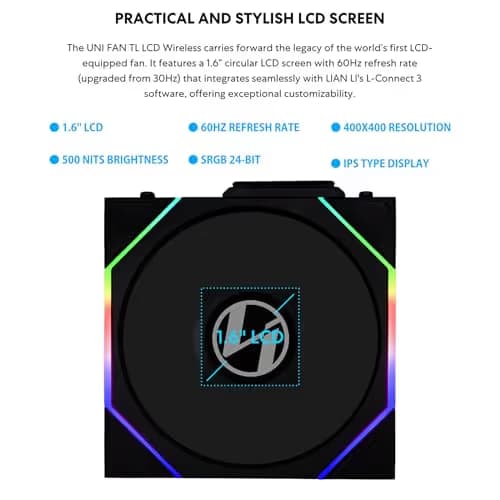 Lian Li UNI FAN TL LCD Wireless 120mm Black Addressable RGB PWM 3-Pack image