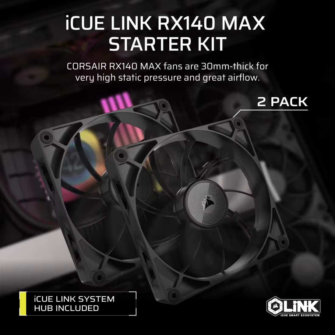 Corsair iCUE LINK RX140 MAX 140mm Black PWM 2-Pack image