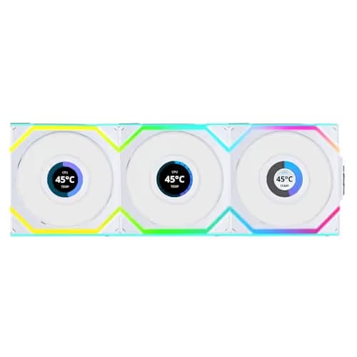Lian Li UNI FAN SL Wireless LCD Reverse 120mm 51.45 CFM Addressable RGB PWM White 3-Pack main image