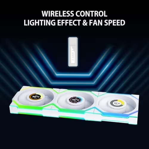 Lian Li UNI FAN SL Wireless LCD Reverse 120mm 51.45 CFM Addressable RGB PWM White 3-Pack image