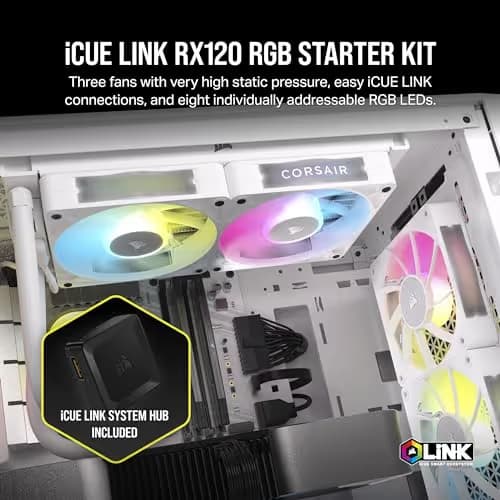 Corsair iCUE LINK RX120 120mm White RGB 74.2 CFM 3-Pack image