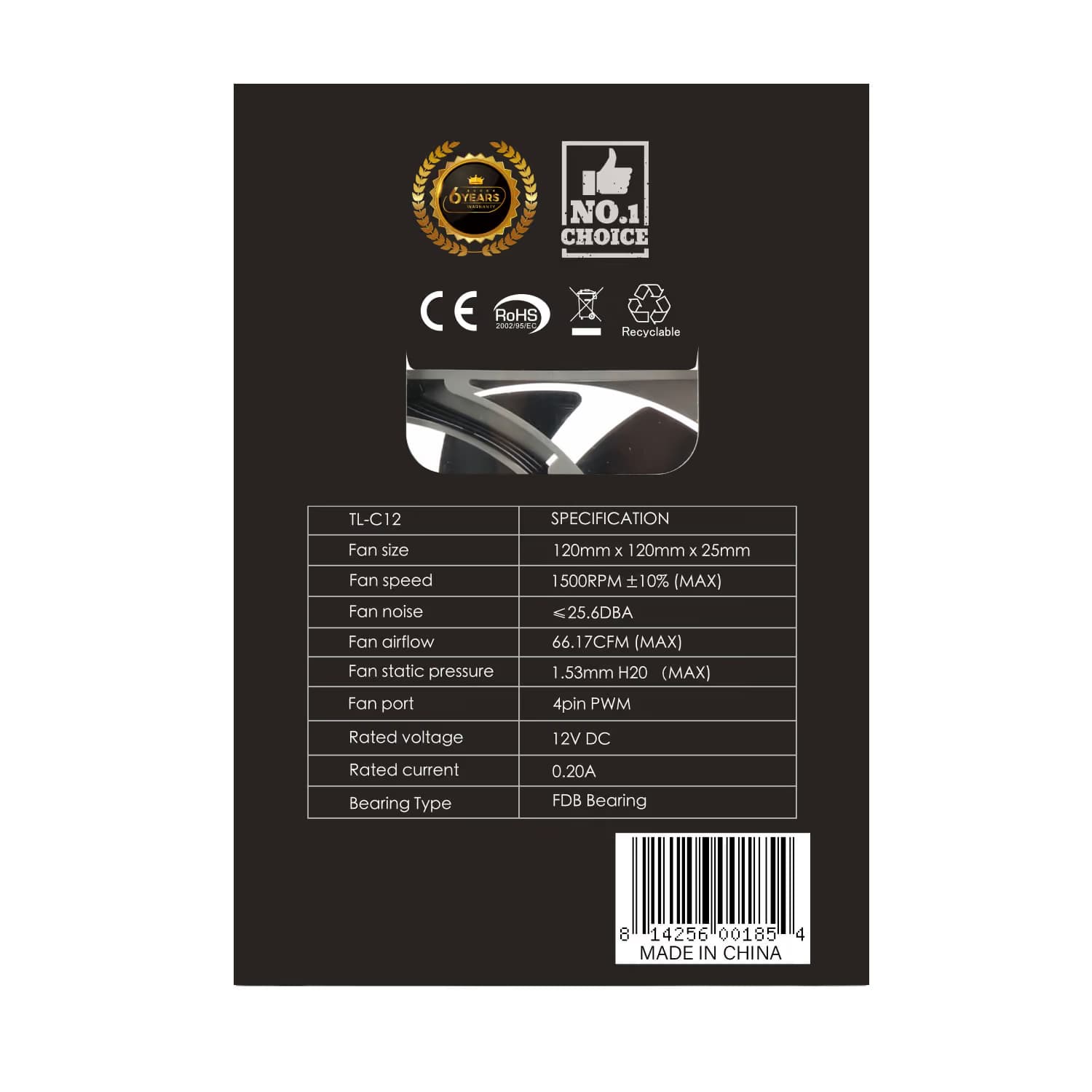 Thermalright TL-C12 D6 120mm Gray PWM 66.17 CFM 1-Pack image