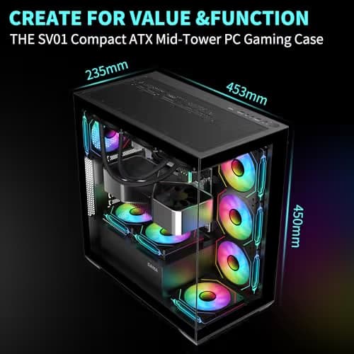 SAMA SV01 ATX Mid Tower Black Tempered Glass Side Panel, USB 3.2 Gen 2 Type-C USB 3.2 Gen 1 Type-A image