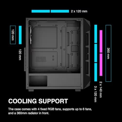 GAMDIAS AURA GC1 ELITE ATX Mid Tower Black with Tempered Glass Side Panel, USB 3.2 Gen 1 Type-A and USB 2.0 Type-A Front Panel, 395 x 195 x 450 mm image