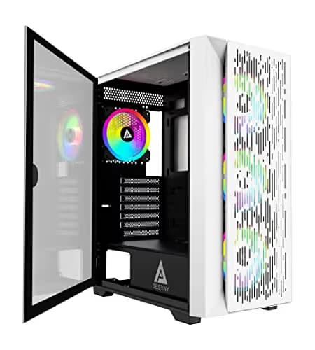 Apevia Destiny Flow ATX Mid Tower White Tempered Glass Side Panel, USB 3.2 Gen 1 Type-A image