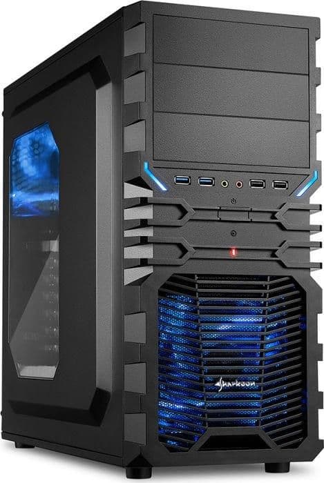 SHARKOON VG4-W ATX Mid Tower Black / Blue Acrylic Side Panel, USB 3.2 Gen 1 Type-A, USB 2.0 Type-A image