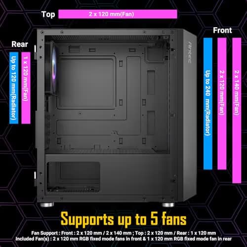 Antec NX200M RGB Micro ATX Mini Tower Black with Tempered Glass Side Panel and USB 3.2 Gen 1 Type-A USB 2.0 Type-A image