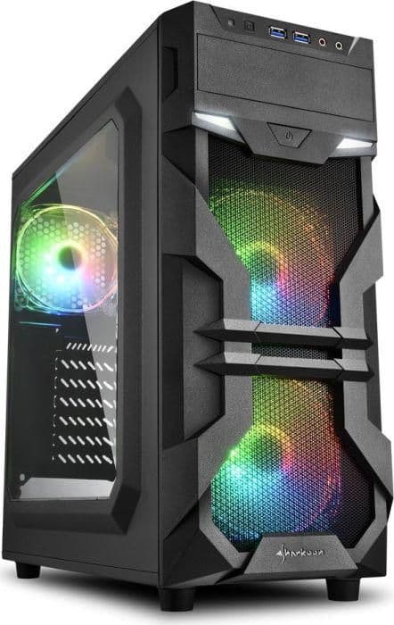 SHARKOON VG7-W RGB ATX Mid Tower Black with Acrylic Side Panel and USB 3.2 Gen 1 Type-A main image