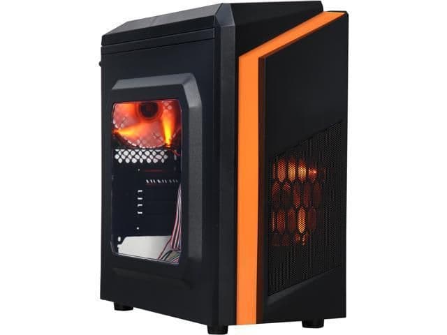 DIYPC F2 Micro ATX Mini Tower Black / Orange with Acrylic Side Panel and USB 3.2 Gen 1 Type-A, USB 2.0 Type-A image