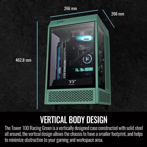 Thermaltake The Tower 100 Mini-ITX Tower Green / Black with Tempered Glass Side Panel and USB 3.2 Gen 2 Type-C, USB 3.2 Gen 1 Type-A image