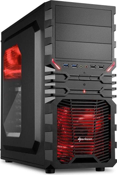 SHARKOON VG4-W ATX Mid Tower Black / Red with Acrylic Side Panel and USB 3.2 Gen 1 Type-A, USB 2.0 Type-A main image