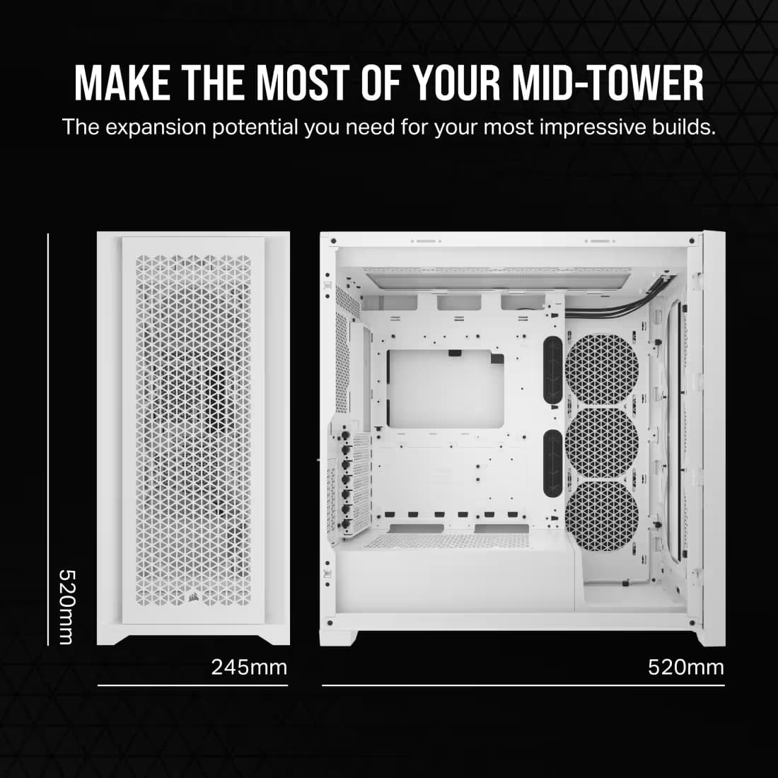 Corsair 5000D CORE AIRFLOW ATX Mid Tower White with Tempered Glass Side Panel, USB 3.2 Gen 2 Type-C, USB 3.2 Gen 1 Type-A image