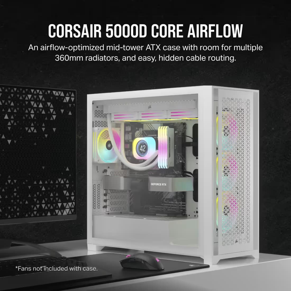 Corsair 5000D CORE AIRFLOW ATX Mid Tower White with Tempered Glass Side Panel, USB 3.2 Gen 2 Type-C, USB 3.2 Gen 1 Type-A image