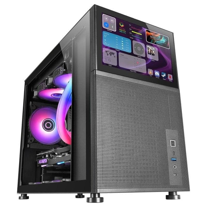 Mars Gaming MC-LCD Micro ATX Mini Tower Black with Tempered Glass Side Panel and USB 3.2 Gen 2 Type-C, USB 3.2 Gen 1 Type-A main image