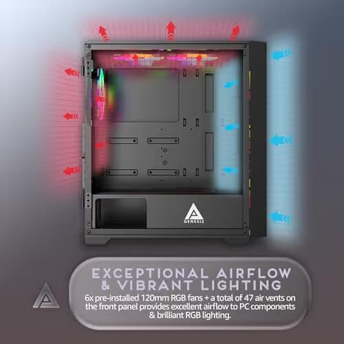 Apevia Genesis Pro ATX Mid Tower Black with Tempered Glass Side Panel and USB 3.2 Gen 1 Type-C, USB 2.0 Type-A image