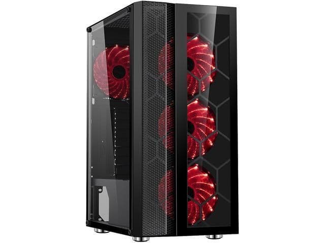 DIYPC Dragon-R-4LED ATX Mid Tower Black / Red Tempered Glass Side Panel, USB 3.2 Gen 1 Type-A, USB 2.0 Type-A main image