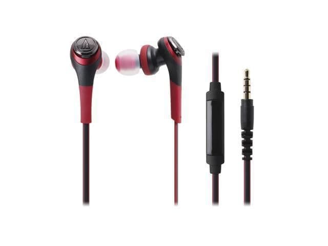Audio-Technica Solid Bass CKS550iS Closed In-Ear Headphones with Microphone in Red main image