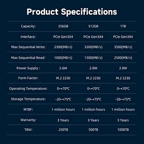 KingSpec NX-2230 512GB SSD M.2-2230 PCIe 3.0 NVMe image