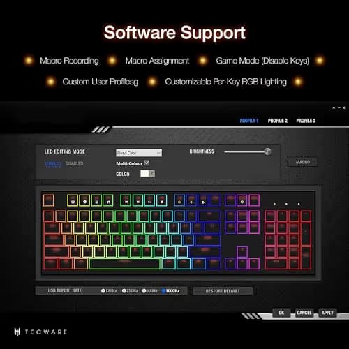 Tecware Phantom+ Elite RGB Bluetooth/Wireless/Wired Tecware Wraith Brown Gaming Keyboard image