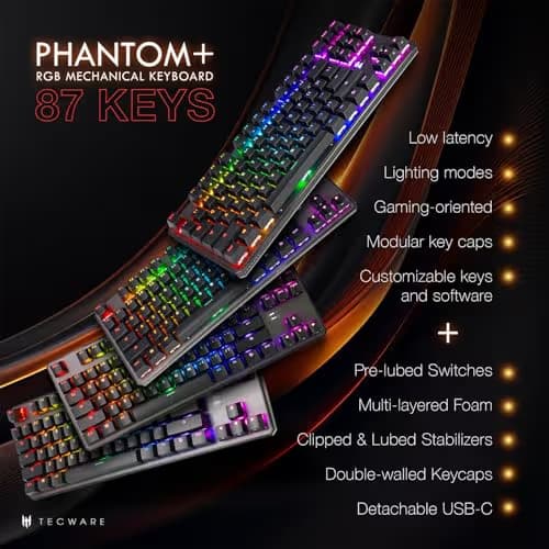 Tecware Phantom+ RGB Wired Tecware Wraith Red Gaming Keyboard image