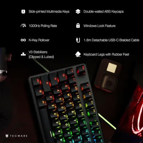 Tecware Phantom+ RGB Wired Tecware Wraith Red Gaming Keyboard image