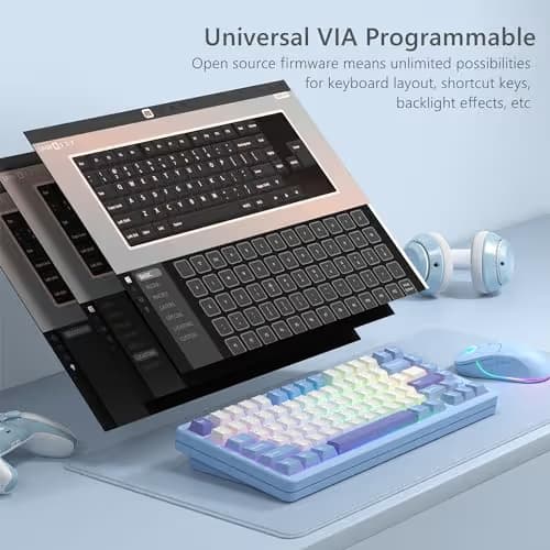 Womier SK75 RGB Wired/Wireless/Bluetooth Mini Womier Mint Blizzard Linear Mechanical Gaming Keyboard image