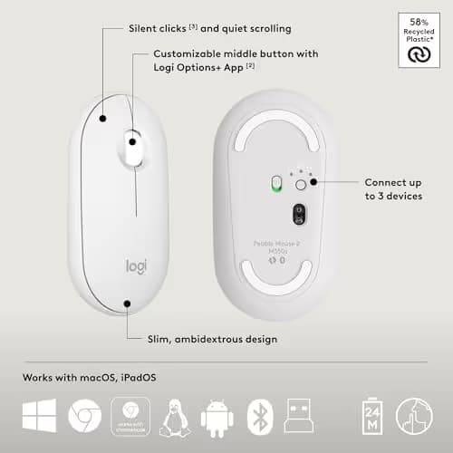 Logitech Pebble 2 Bluetooth/Wireless/Wired Standard Keyboard With Optical Mouse image