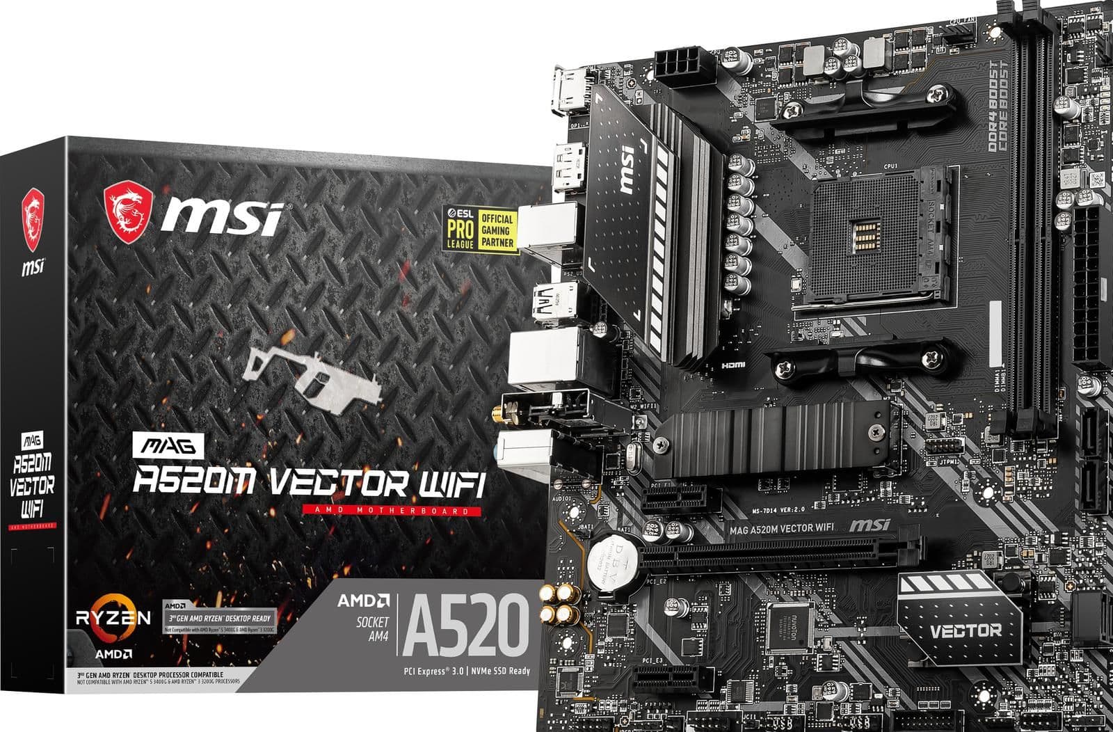 MSI A520M MAG VECTOR WIFI AM4 DDR4 Micro ATX image