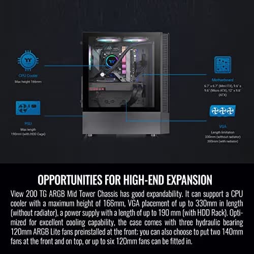 Thermaltake View 200 TG ARGB ATX Mid Tower Black Tempered Glass image