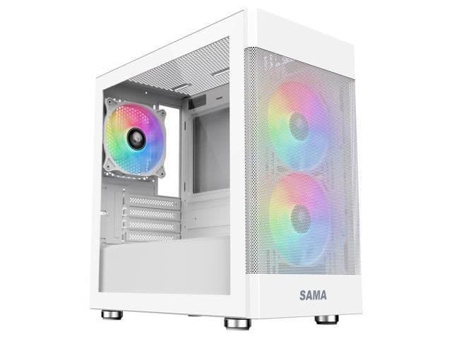 SAMA ARGB-Q5 Micro ATX Mini Tower White Tempered Glass Side Panel, USB 3.2 Gen 1 Type-A, USB 2.0 Type-A image