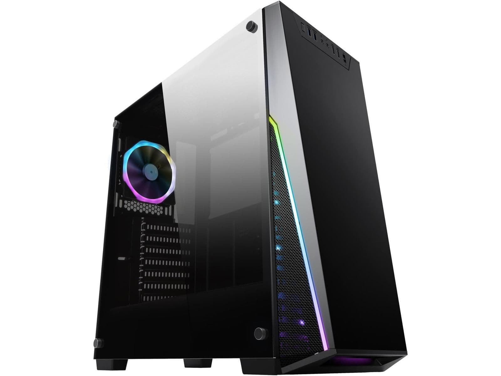 DIYPC Rainbow-Flash-R1 ATX Mid Tower Black Tempered Glass Side Panel, USB 3.2 Gen 1 Type-A and USB 2.0 Type-A image