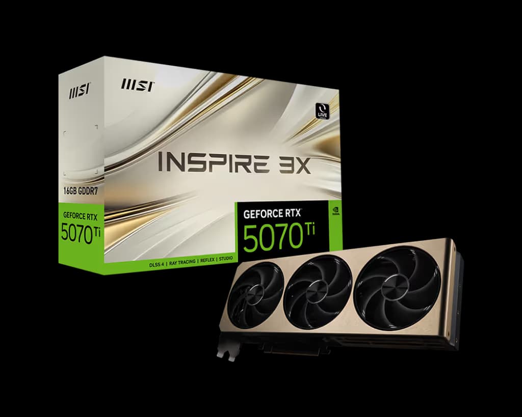 MSI INSPIRE 3X PLUS GeForce RTX 5070 Ti 16GB GDDR7 Gold / Black image