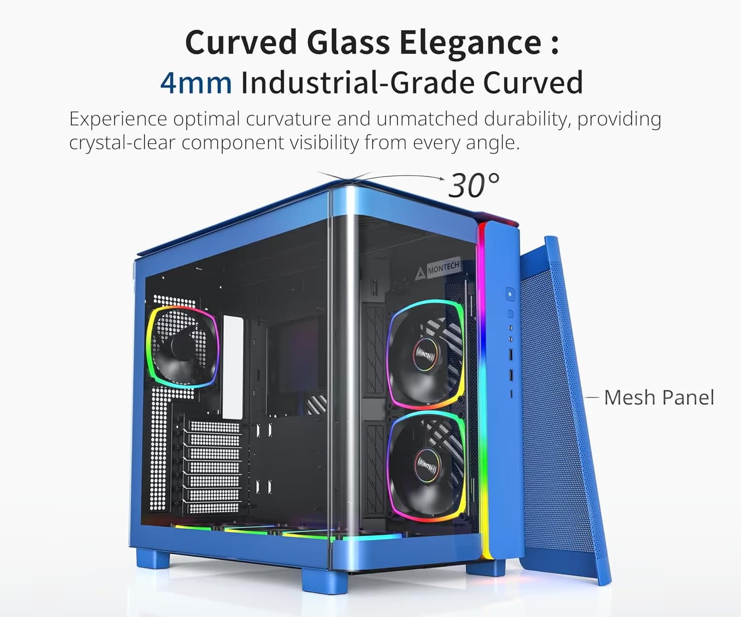 Montech KING 95 PRO ATX Mid Tower Blue / Black with Tempered Glass Side Panel and USB 3.2 Gen 2 Type-C USB 3.2 Gen 1 Type-A image
