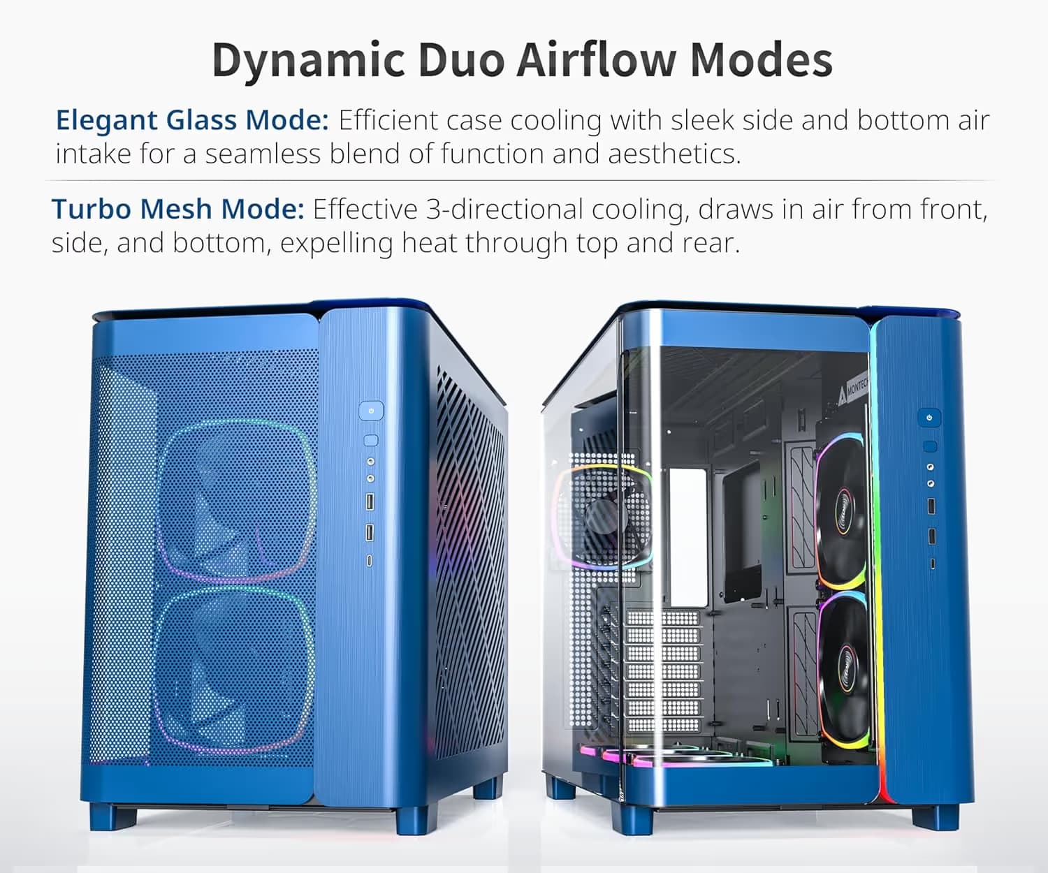 Montech KING 95 PRO ATX Mid Tower Blue / Black with Tempered Glass Side Panel and USB 3.2 Gen 2 Type-C USB 3.2 Gen 1 Type-A image