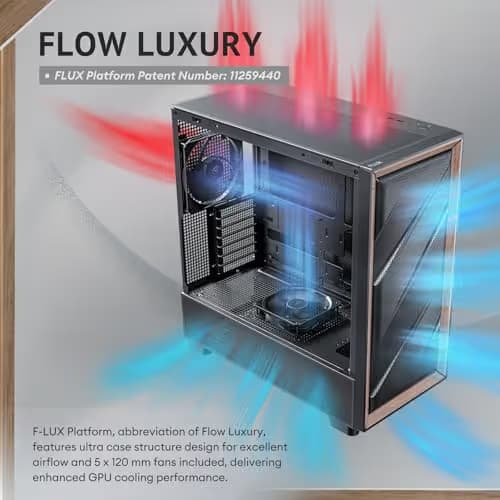 Antec FLUX SE ATX Mid Tower Black / Brown with Tempered Glass Side Panel and USB 3.2 Gen 2 Type-C USB 3.2 Gen 1 Type-A image
