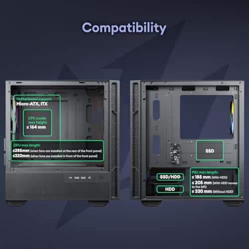 Okinos Cypress 3 Micro ATX Mini Tower Black Tempered Glass Side Panel, USB 3.2 Gen 2 Type-C, USB 3.2 Gen 1 Type-A image