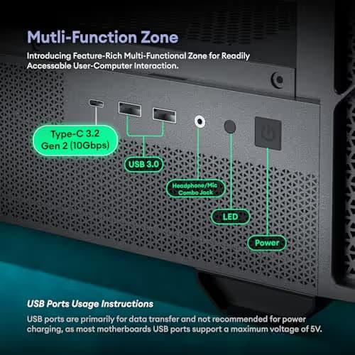 Okinos Cypress 3 Micro ATX Mini Tower Black Tempered Glass Side Panel, USB 3.2 Gen 2 Type-C, USB 3.2 Gen 1 Type-A image