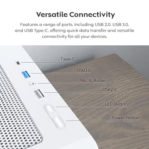 Montech X5 ATX Mid Tower White with Tempered Glass Side Panel and USB 3.2 Gen 2x2 Type-C, USB 3.2 Gen 1 Type-A, USB 2.0 Type-A image