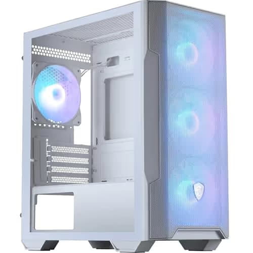 MSI MAG FORGE M100R Micro ATX Mini Tower White with Tempered Glass Side Panel, USB 3.2 Gen 1 Type-A, and USB 2.0 Type-A image