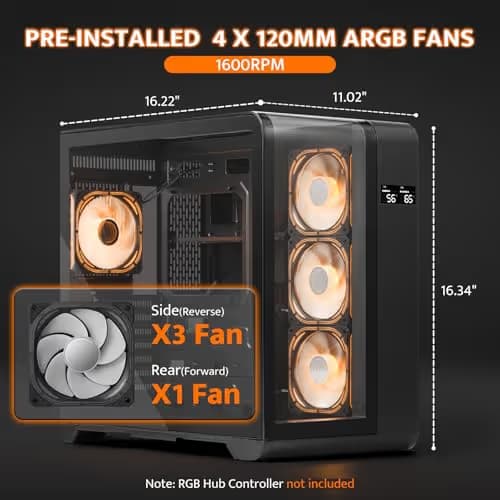 darkFlash L280 ATX Mid Tower Black with Tempered Glass Side Panel and Front USB 3.2 Gen 1 Type-A, USB 2.0 Type-A image