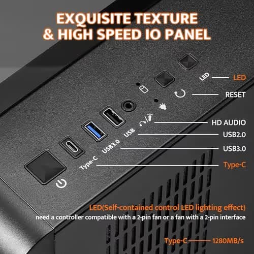 darkFlash L280 ATX Mid Tower Black with Tempered Glass Side Panel and Front USB 3.2 Gen 1 Type-A, USB 2.0 Type-A image