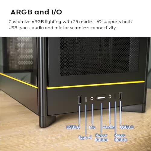 Montech HS01 ATX Mid Tower Black with Tempered Glass Side Panel and USB 3.2 Gen 2 Type-C, USB 3.2 Gen 1 Type-A image