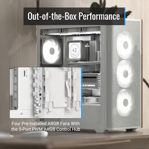 Aerocool D501A V2 ATX Mid Tower White with Tempered Glass Side Panel and USB 3.2 Gen 2 Type-C, USB 3.2 Gen 1 Type-A Front Panel image
