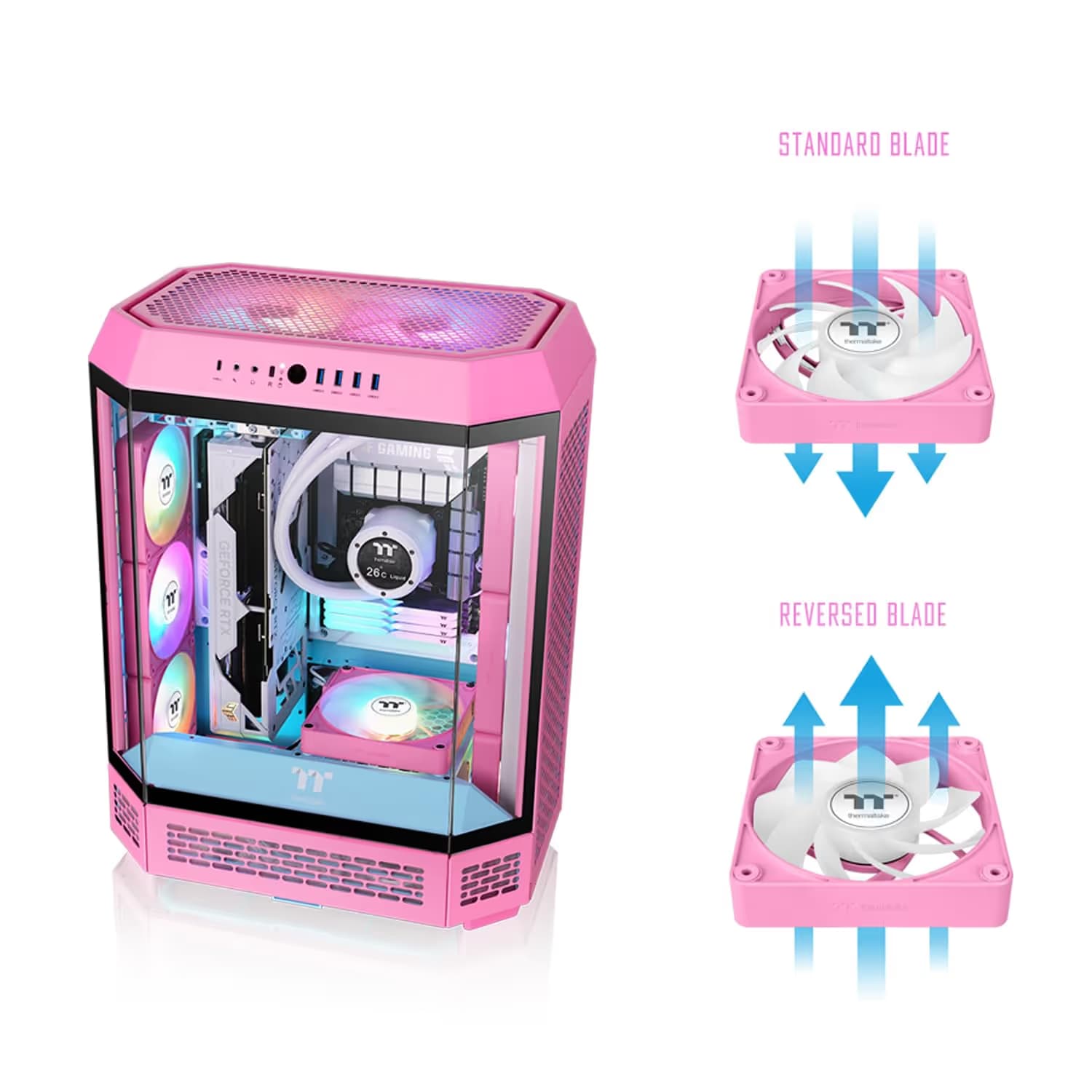 Thermaltake CT120 EX Reverse 120mm Pink ARGB PWM Reverse Sync 65.82 CFM 3-Pack image