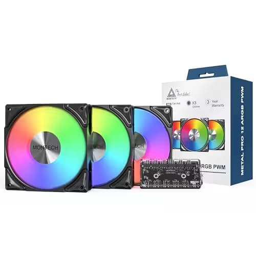 Montech Metal Pro 120mm Black PWM Addressable RGB 76.2 CFM 3-Pack image