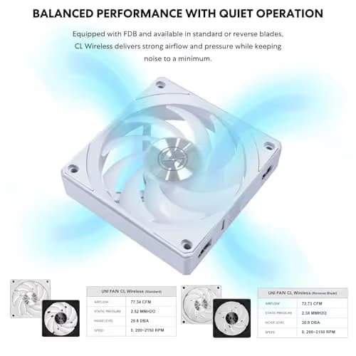 Lian Li UNI FAN CL Wireless 120mm Addressable RGB PWM 72.3 CFM White 3-Pack image